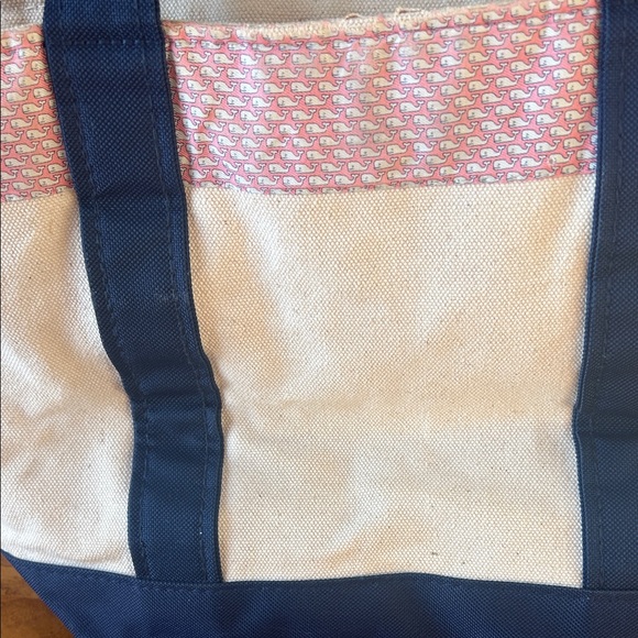 Vineyard Vines Cream and Navy Tote with Pink Accents - Picture 4 of 6
